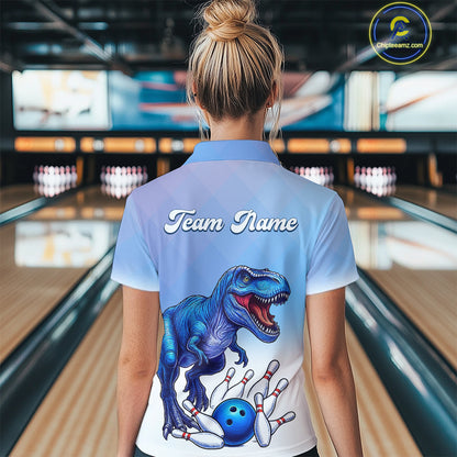 Blue Dinosaur Bowling Shirts for Men Women Custom Team Bowling Jerseys Polo and Zip Shirt MBL162