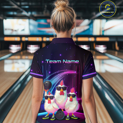Neon Funny Family of Three Chicken Bowling Team Shirt for Women Bowling League Jersey QZT761