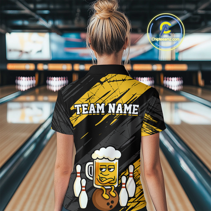 Custom Funny Beer Bowling Jersey for Women Bowling Uniform Polo & 1/4 Zip Bowling Team Shirts HNT107