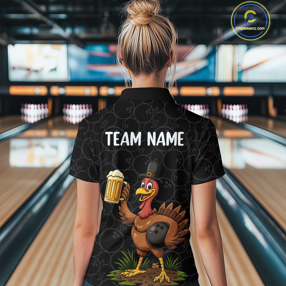 Funny Turkey Bowling Beer Thanksgiving Black Camo Custom Team bowling jerseys Women, bowling gifts NQS10974