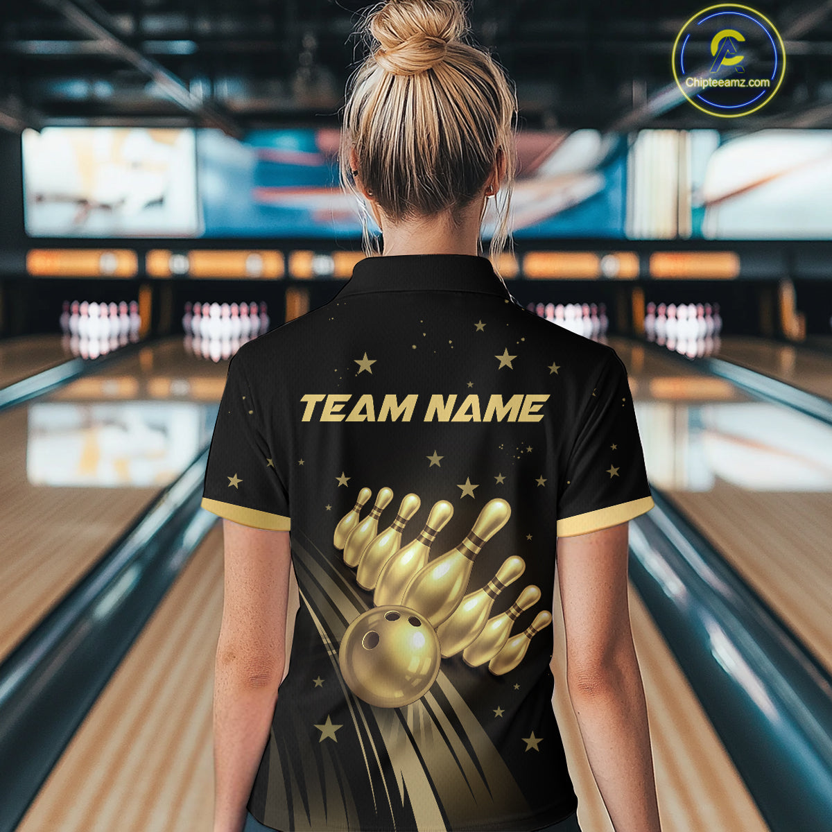 Custom Black and Gold Bowling Jersey for Women Bowling Team Shirts Bowling Uniform Polo & 1/4 Zip HNT176