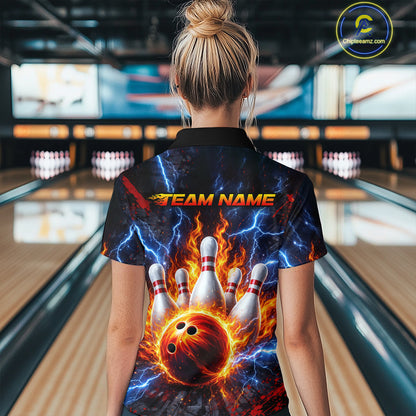 Flaming and Lightning Bowling Shirts for Team Women Men Bowling Polo & 1/4 Zip Shirt MBL242