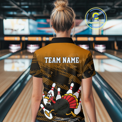 Custom Orange Funny Turkey Bowling Jersey for Women Thanksgiving Bowling Team Shirts Polo & 1/4 Zip HNT125