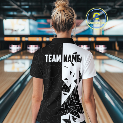 Black & White Bowling Shirts for Women Men Custom Team Bowling Polo&1/4 Zip Shirt MBL174