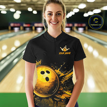 Load image into Gallery viewer, Custom Black &amp; Gold Bowling Shirt for Women Bowling Team Jersey Bowling Outfit Polo &amp; Quarter-Zip QZT988