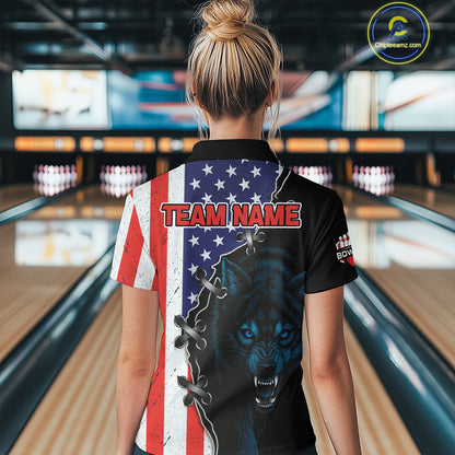 Patriotic Wolf Bowling Shirts for Team Men Women Wolf Bowling Jerseys American Flag MBL203