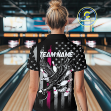 Load image into Gallery viewer, Custom Pink US Flag Eagle Bowling Jersey for Women Bowling Uniform Polo &amp; 1/4 Zip Bowling Team Shirts HNT119