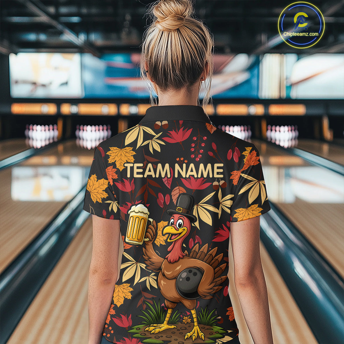 Funny Turkey Bowling Beer Thanksgiving pattern Custom Team bowling outfits for women, bowling gifts NQS10963
