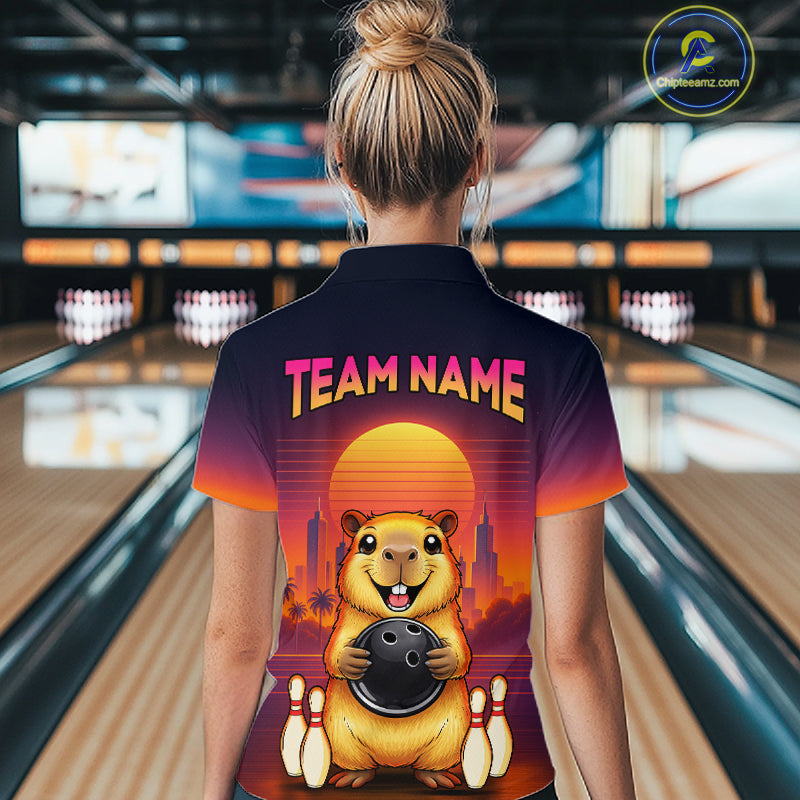 Custom Retro Capybara Bowling Jersey for Women Bowling Team Shirts Bowling Polo & 1/4 Zip HNT260