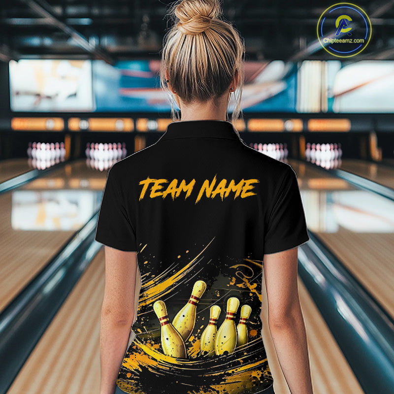 Custom Black & Gold Bowling Shirt for Women Bowling Team Jersey Bowling Outfit Polo & Quarter-Zip QZT988