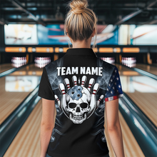Load image into Gallery viewer, Custom Skull Bowling 1/4 Zip Shirts For Men Women American Flag Bowling Jersey Team BDT507