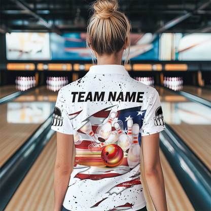 US Flag Bowling Shirt for Women 3D Custom Bowling Jersey Shirts Team Polo & Quarter-Zip HNT19