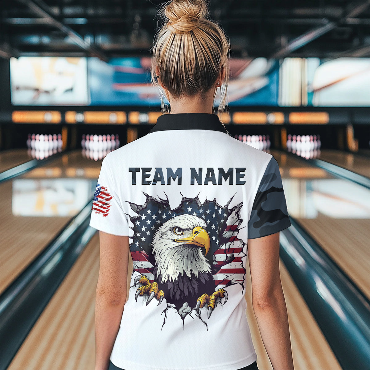 Camouflage Bowling Shirt Custom Eagle Bowling Team Jersey Patriotic Quarter-Zip Shirt QZT676