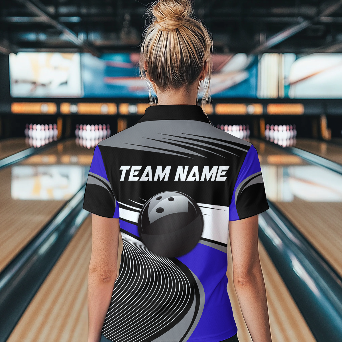 Black&Blue Bowling Shirt for Men Women Team Custom Bowling Polo & 1/4 Zip Shirt MBL43