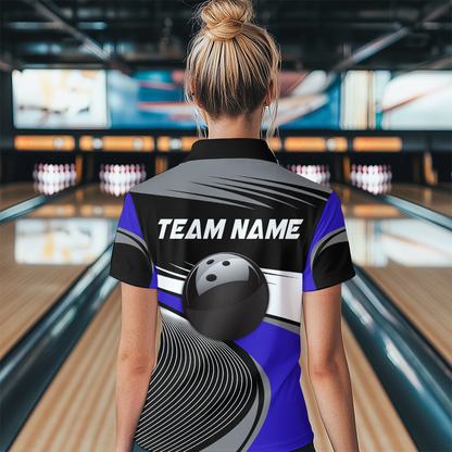 Black&Blue Bowling Shirt for Men Women Team Custom Bowling Polo & 1/4 Zip Shirt MBL43