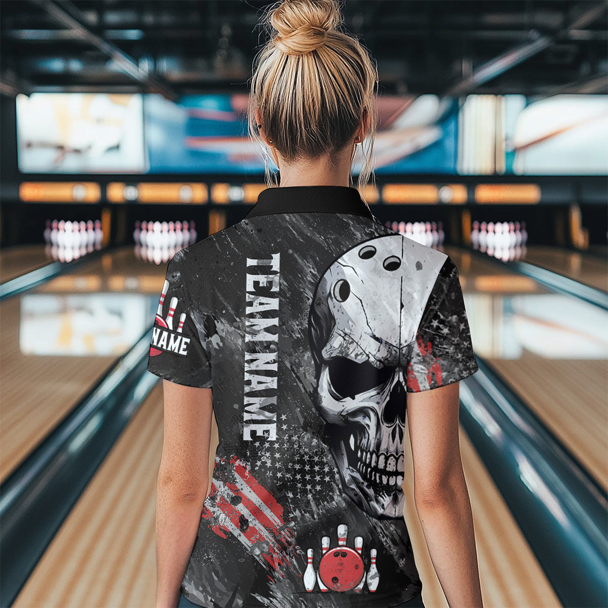 Custom Bowling Shirt for Women Skull Bowling Jersey Bowling Team League Quarter-Zip Shirt QZT47-3