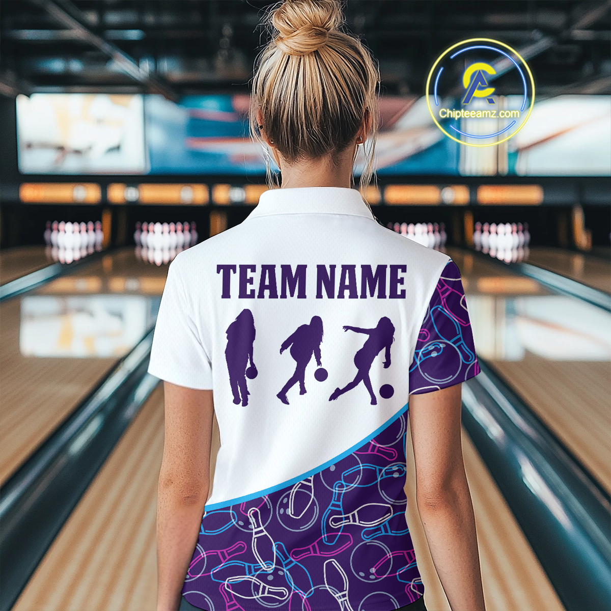 Blue Bowling Custom Women Bowling Shirt Polo & Quarter-Zip Bowling Team Jerseys HNT60