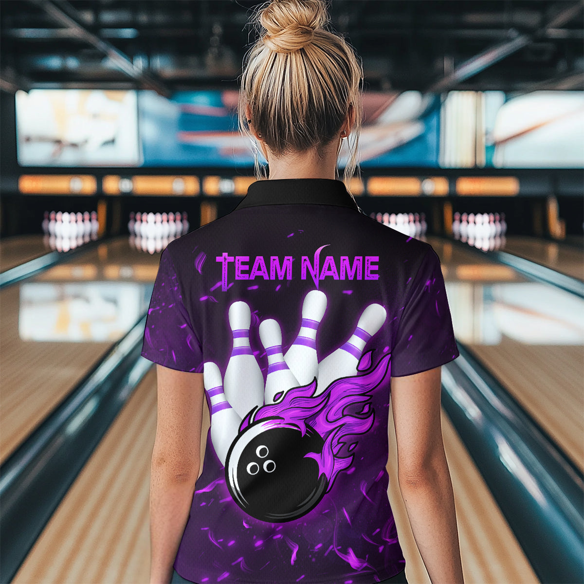 Personalized Purple Bowling Jersey Men Women Flame Bowling Quarter-Zip Shirt Bowling Shirt BDT424