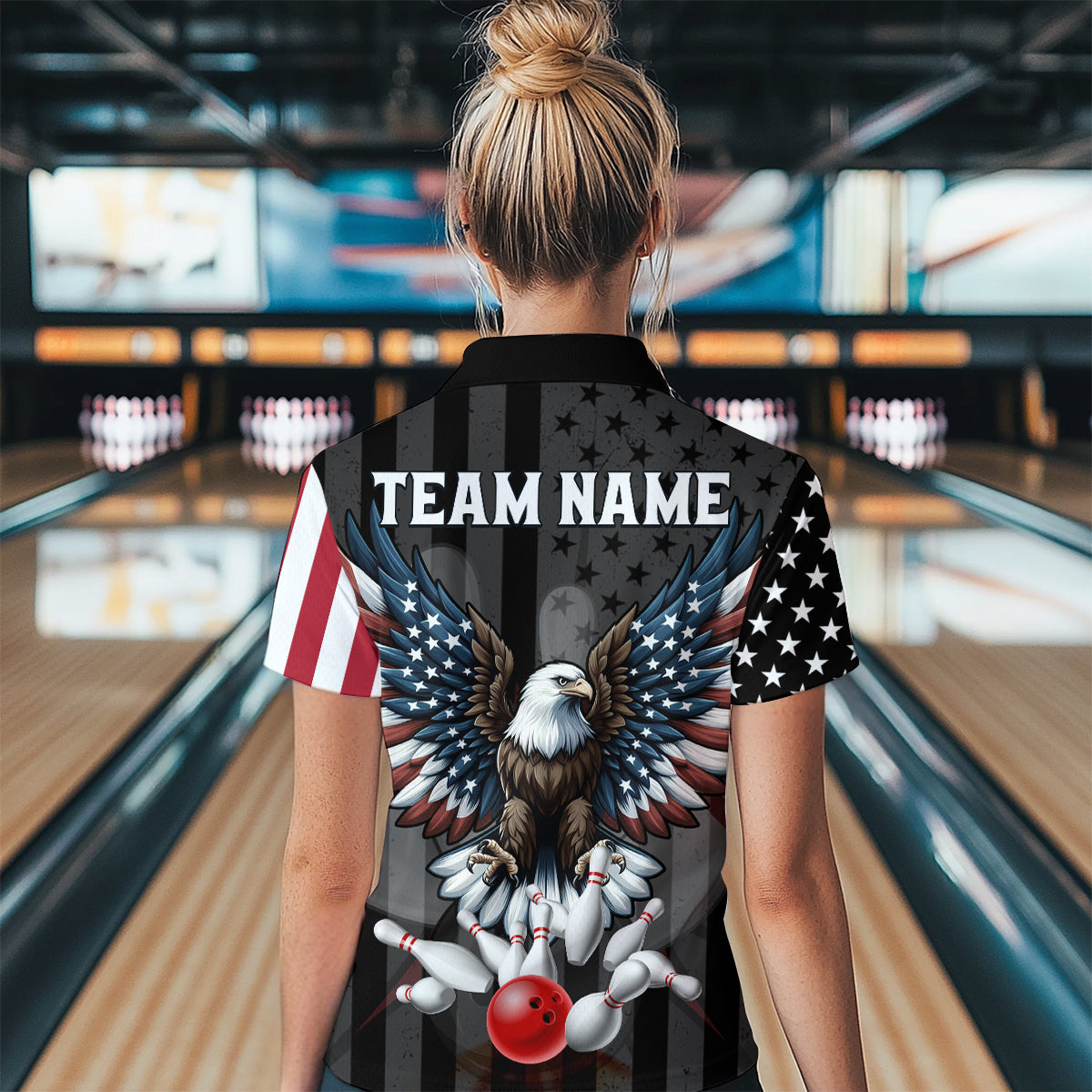 Eagle Bowling Polo Shirt Custom Bowling Jersey for Women Bowling Team League QZT51