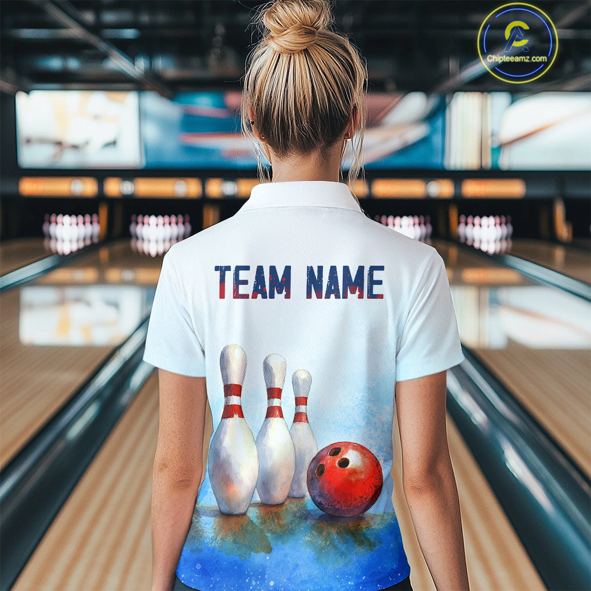 Watercolor Blue Bowling Shirts for Men Women Team Bowling Jersey for Bowlers MBL142