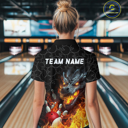 Custom Dragon Flaming Bowling Shirt for Men and Women Team Name Bowling Jersey MBL96