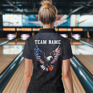 Personalized US Flag Bowling Shirt Eagle Bowling Jersey Quarter-Zip Shirt Bowling for Women QZT274
