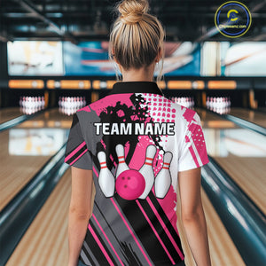 Custom Pink Bowling Shirts for Men Women Team Bowling Polo and Quarter Zip MBL104