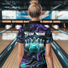 Load image into Gallery viewer, Turquoise Bowling Custom Women Bowling Shirt Polo &amp; Quarter-Zip Bowling Team Jerseys HNT48