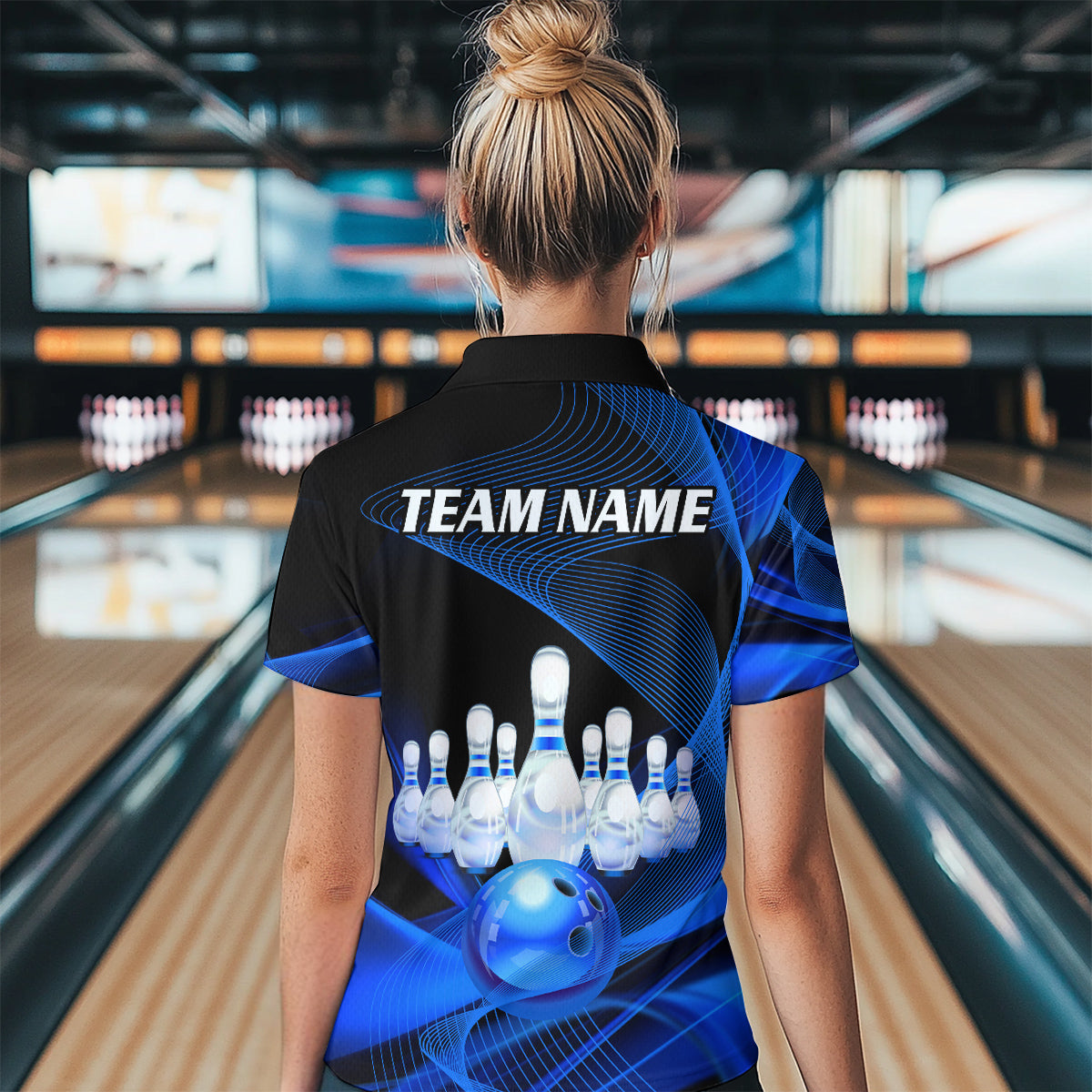 Blue Bowling Custom Women Bowling Shirt Polo & Quarter-Zip Bowling Team Jerseys HNT53