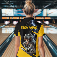 Load image into Gallery viewer, Yellow &amp; Black Thunder Dinosaur Bowling Shirts Custom Bowling Quarter-Zip Jersey for Men Women QZT669