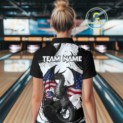 Black & White Quarter-Zip Bowling Team Jersey Custom American Dragon Bowling Shirt Unisex QZT687