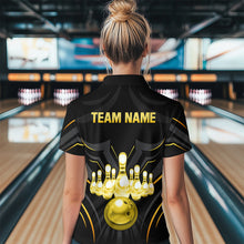 Load image into Gallery viewer, Black and Gold Custom Name Bowling Jerseys For Women Bowling Team Shirts Bowling Pin And Ball HNT26