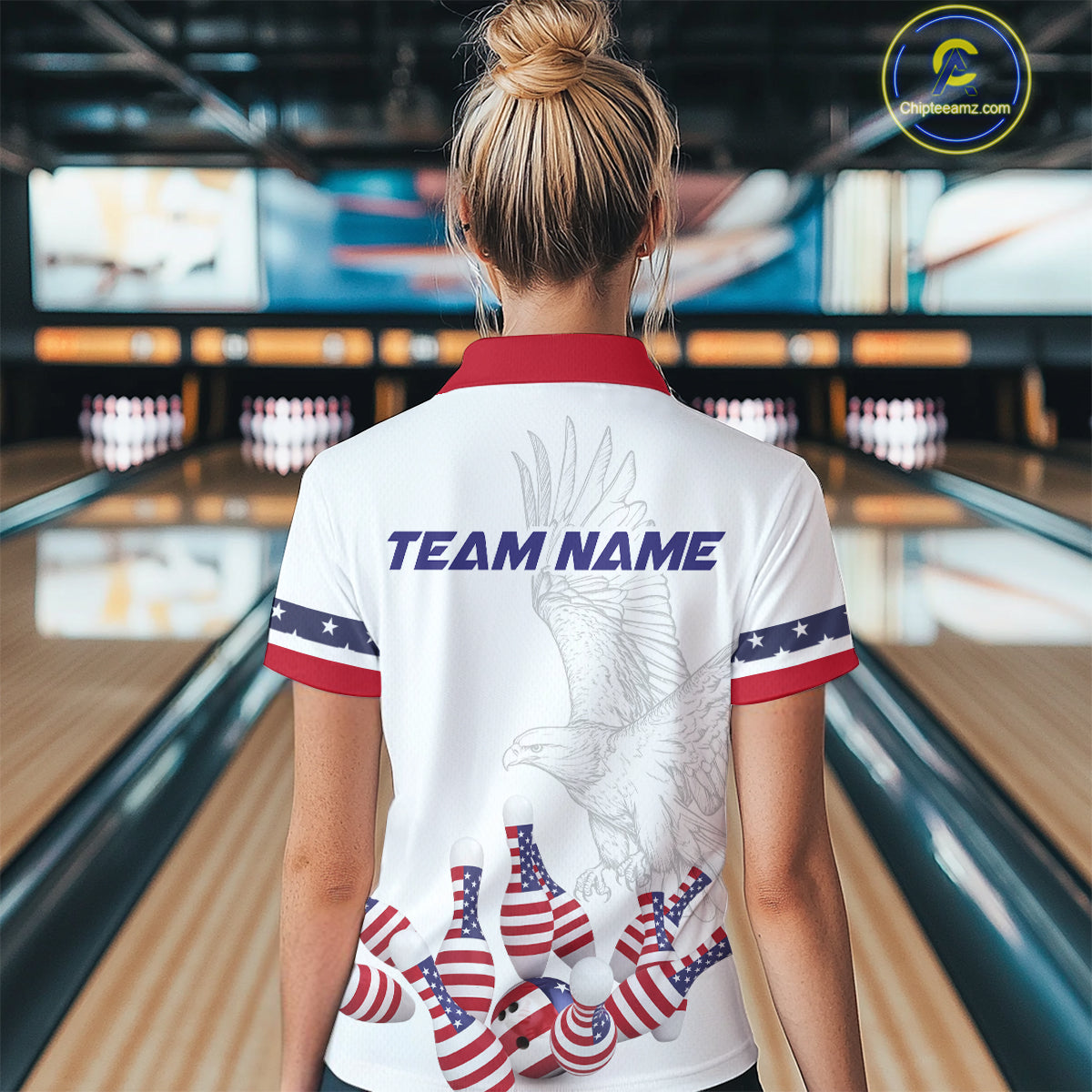 Custom Eagle US Flag Bowling Women Bowling Shirt Polo & Quarter-Zip Bowling Team Jerseys HNT76