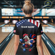 Load image into Gallery viewer, Custom American Flag Funny Chicken Bowling Team Jersey for Women Polo Bowling Shirt Unisex QZT710