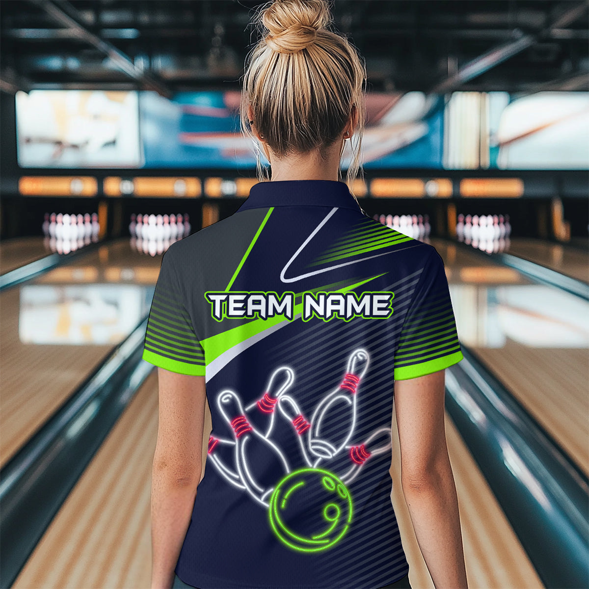 Custom Green&Blue Bowling Shirts for Men Women Team Bowling Polo & 1/4 Zip Shirt MBL41