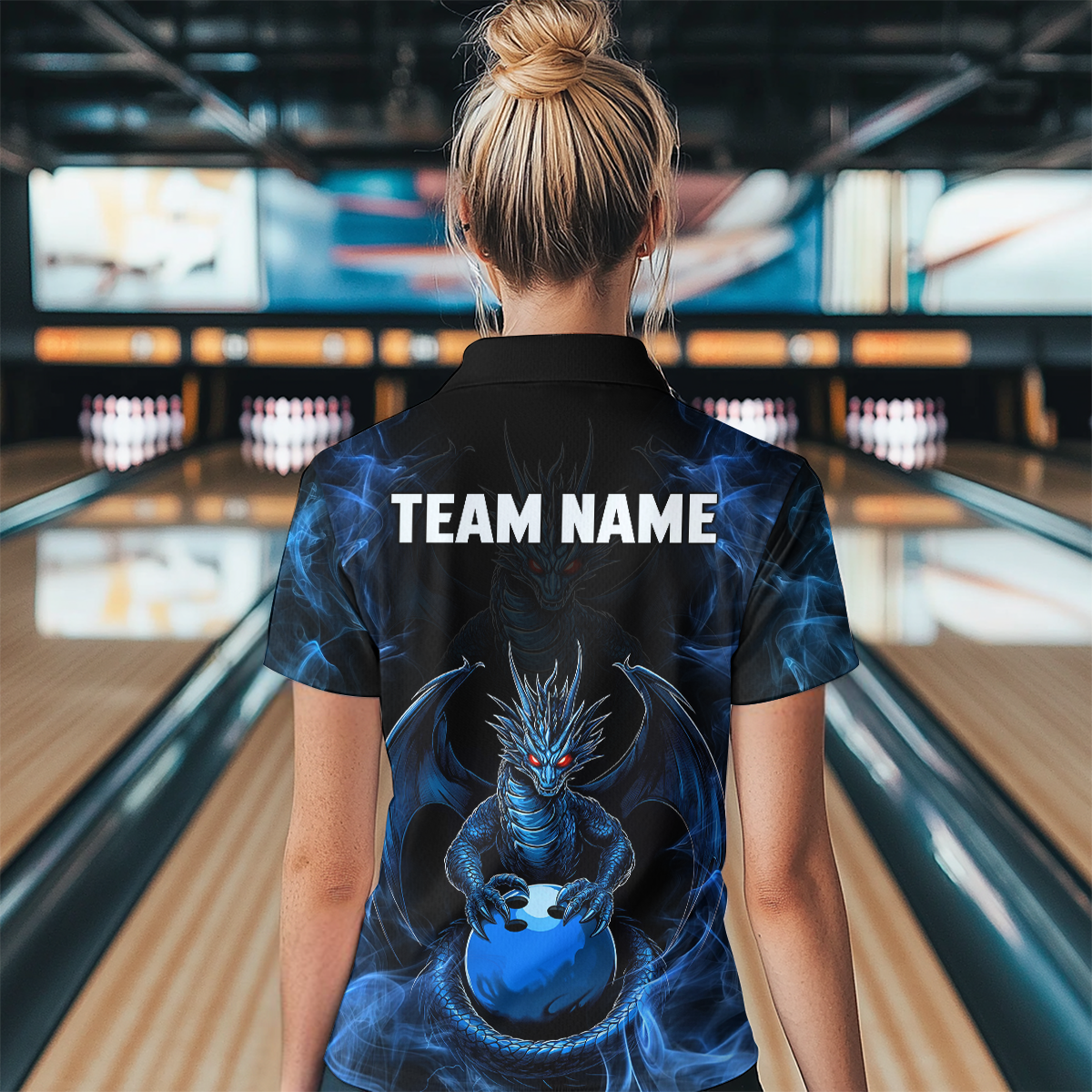 Blue Dragon Custom Name Bowling Shirts For Women, Bowling Team Jersey Polo & Quarter-Zip Shirt HNT39
