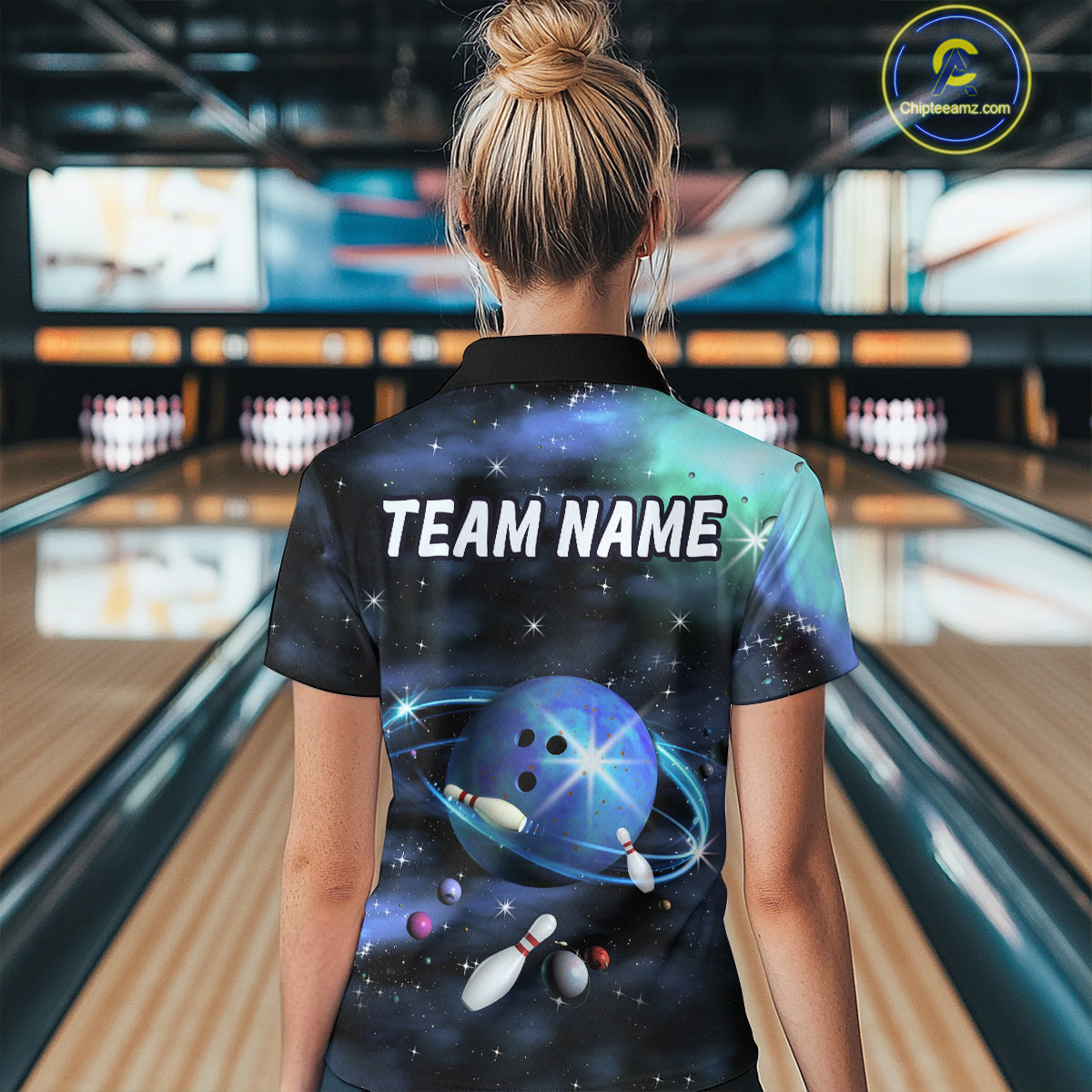Blue Galaxy Bowling Shirts for Men Women Custom Team Bowling Polo and Quarter Zip MBL123