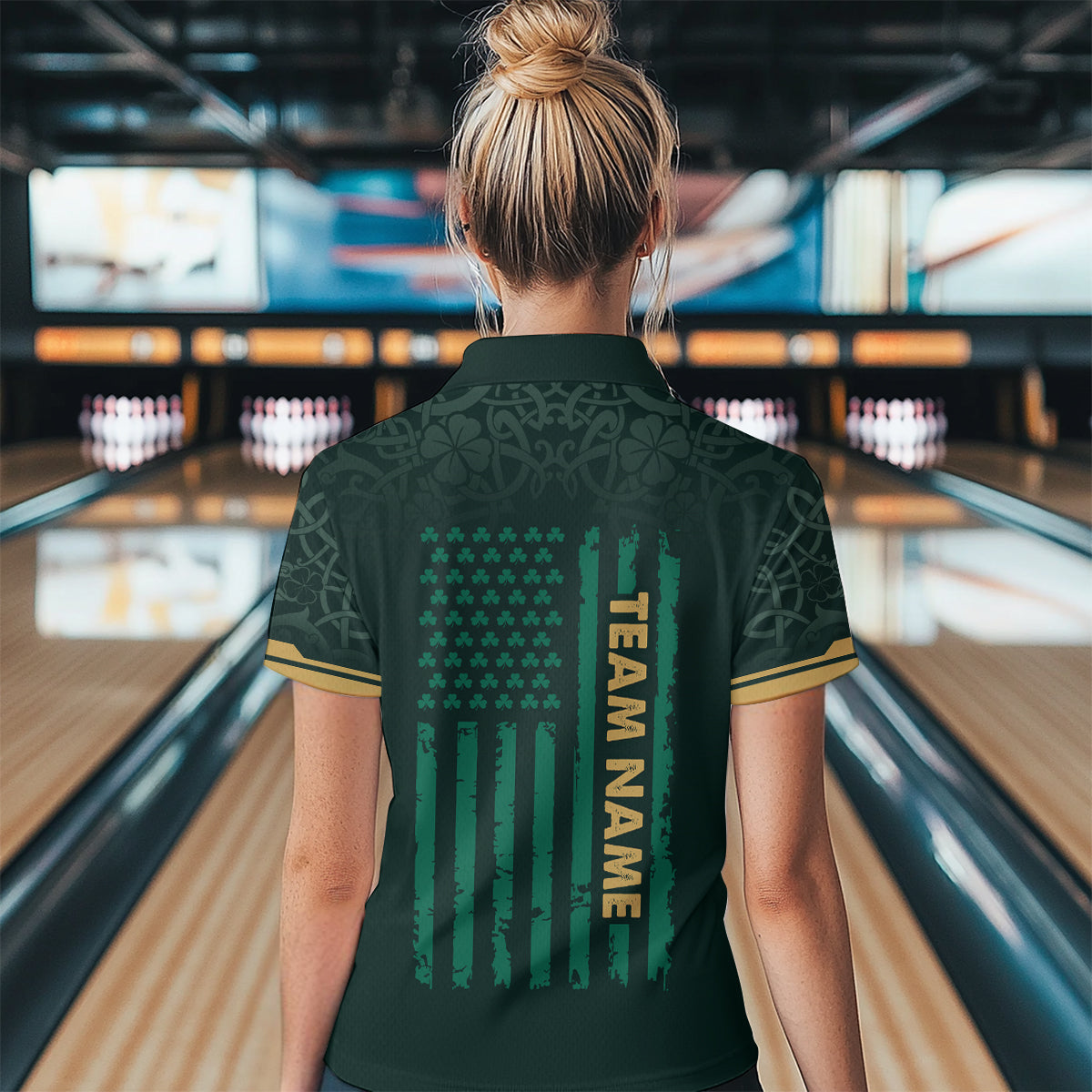 Custom Name St Patrick's Day US Flag Bowling Shirt Women Team Polo & 1/4 Zip Shirts Bowling Team HNT14