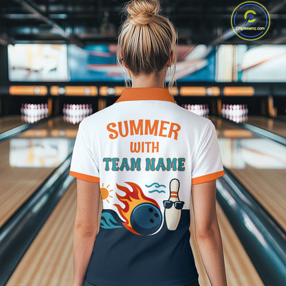 Personalized Flame Bowling Shirt Quarter-Zip Bowling Summer with Team Name Gift for Bowlers QZT697