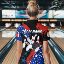 Load image into Gallery viewer, American Flag Bowling Shirt Personalized Patriotic Quarter-Zip Bowling Team League Gift for Bowlers QZT691
