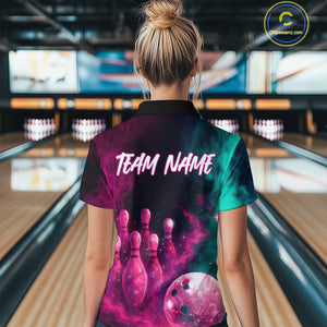 Green and Pink Smoke Bowling Shirts for Women Men Team Bowling Polo & Quarter Zip MBL129