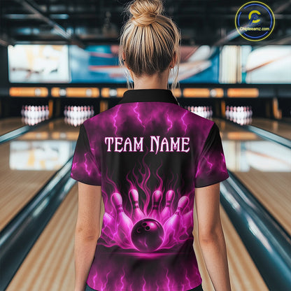Custom Pink Flame Bowling Shirts for Women Men Team Bowling Polo and Quarter Zip MBL132