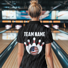 Load image into Gallery viewer, US Flag Personalized Bowling Team Shirts For Women Bowling League Polo &amp; 1/4 Zip Shirt HNT11