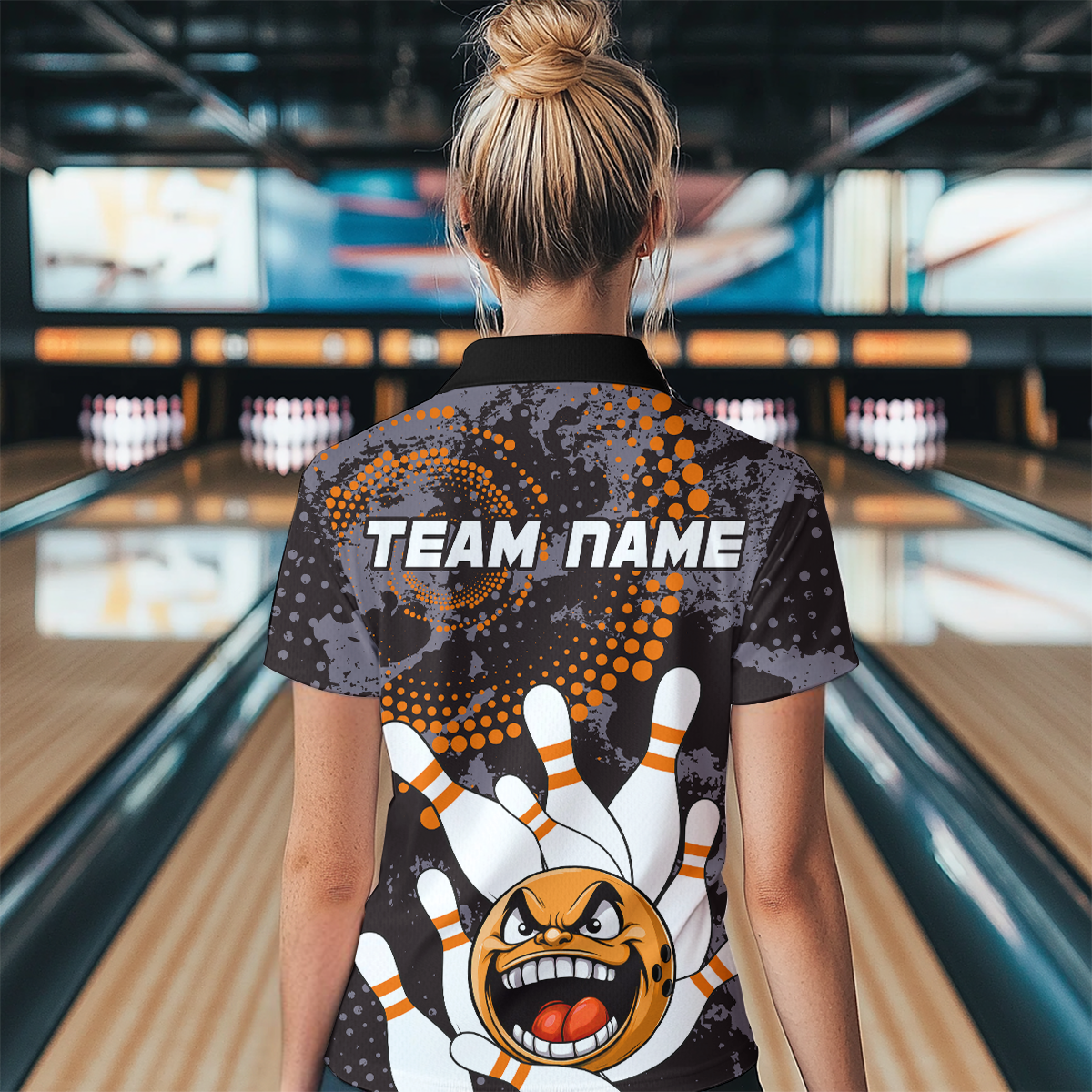 Orange Camo Bowling Shirt Funny Bowling Team Jersey for Women Quarter-Zip Bowling Shirt QZT255