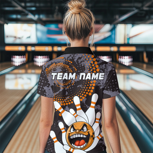 Orange Camo Bowling Shirt Funny Bowling Team Jersey for Women Quarter-Zip Bowling Shirt QZT255