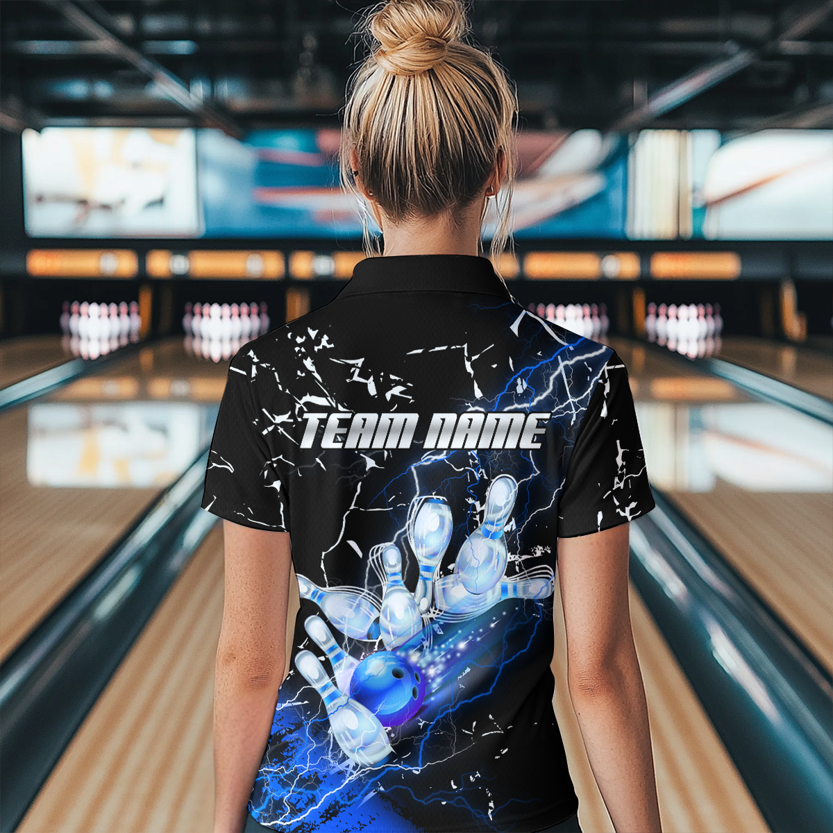 Custom Bllue Lightning Bowling Shirts for Men Women Team Bowling Polo & 1/4 Zip MBL80
