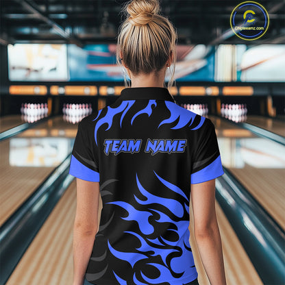 Black and Blue Flame Bowling shirts for Women Custom team bowling jerseys, ladies bowling apparel NQS10267