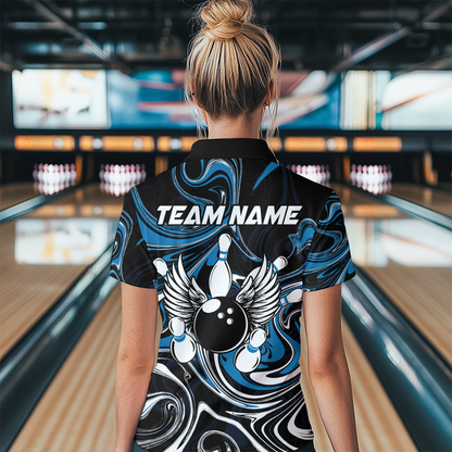 Personalized Bowling Shirt for Men and Women Bowling Team Jersey Blue 1/4 Zip Shirt QZT601