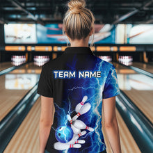 Load image into Gallery viewer, Blue Thunder Bowling Shirt for Women Custom Polo &amp; Quarter-Zip Team Bowling Jersey Bowling Team Shirt HNT22