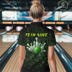 Custom Strike Green Bowling Women Bowling Shirt Polo & Quarter-Zip Bowling Team Jerseys HNT79